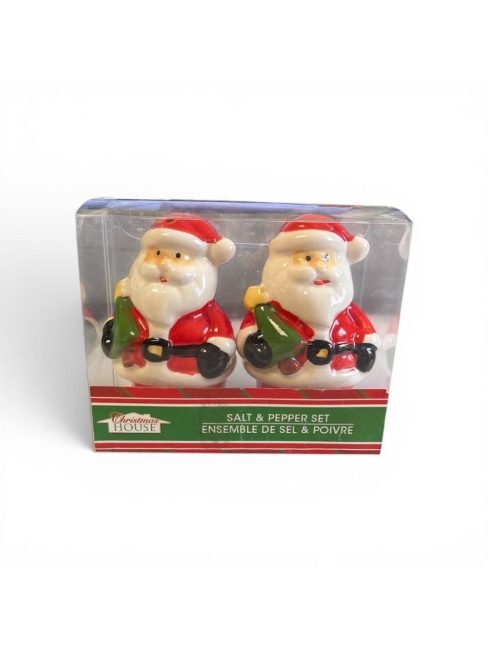 Christmas House Ceramic Santa Claus Salt & Pepper Shaker Set Red & White Hand Wa